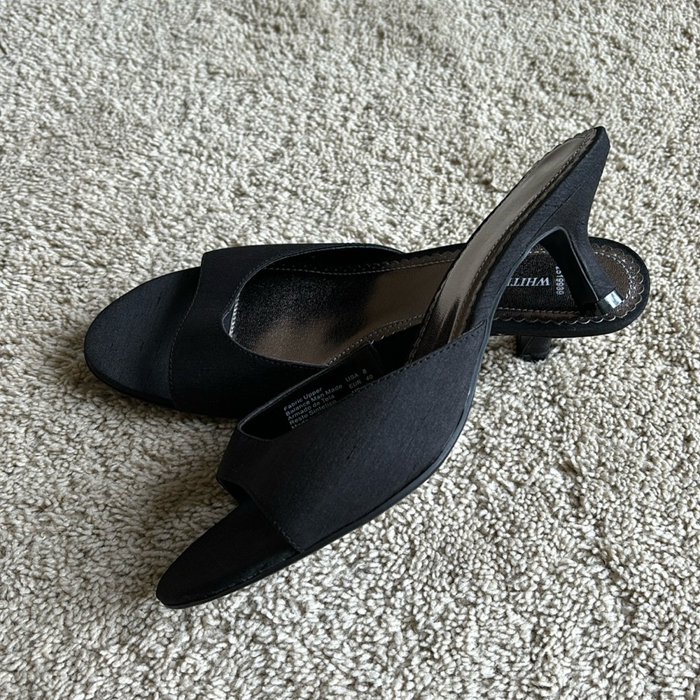 White Stag Y2K Kitten Heel Black Open Toe Slip On Shoes Size 8